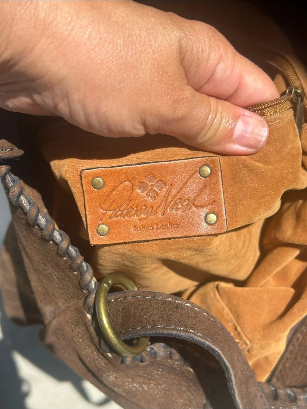 Patricia Nash Tan and Brown ITALIAN LEATHER with Braided Strap